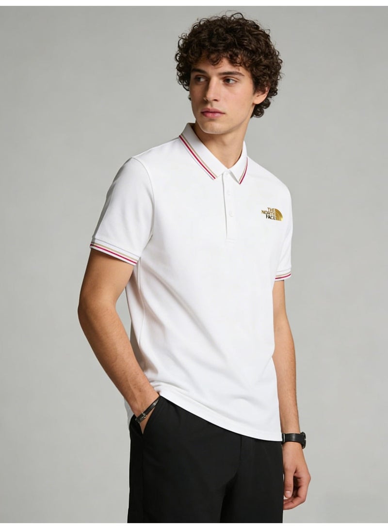 ذا نورث فيس 2026 The North Face Gold Logo Unisex Polo Shirt, Premium Pique Cotton Short Sleeve with Striped Collar & Cuffs, Outdoor-Inspired Casual Smart Wear for Men & Women - Image 2